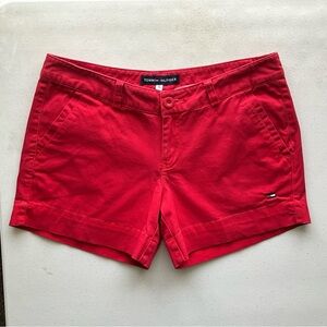 Tommy Hilfiger Women Summer Red Cotton Low Waist Mid Rise Chino Shorts Size L